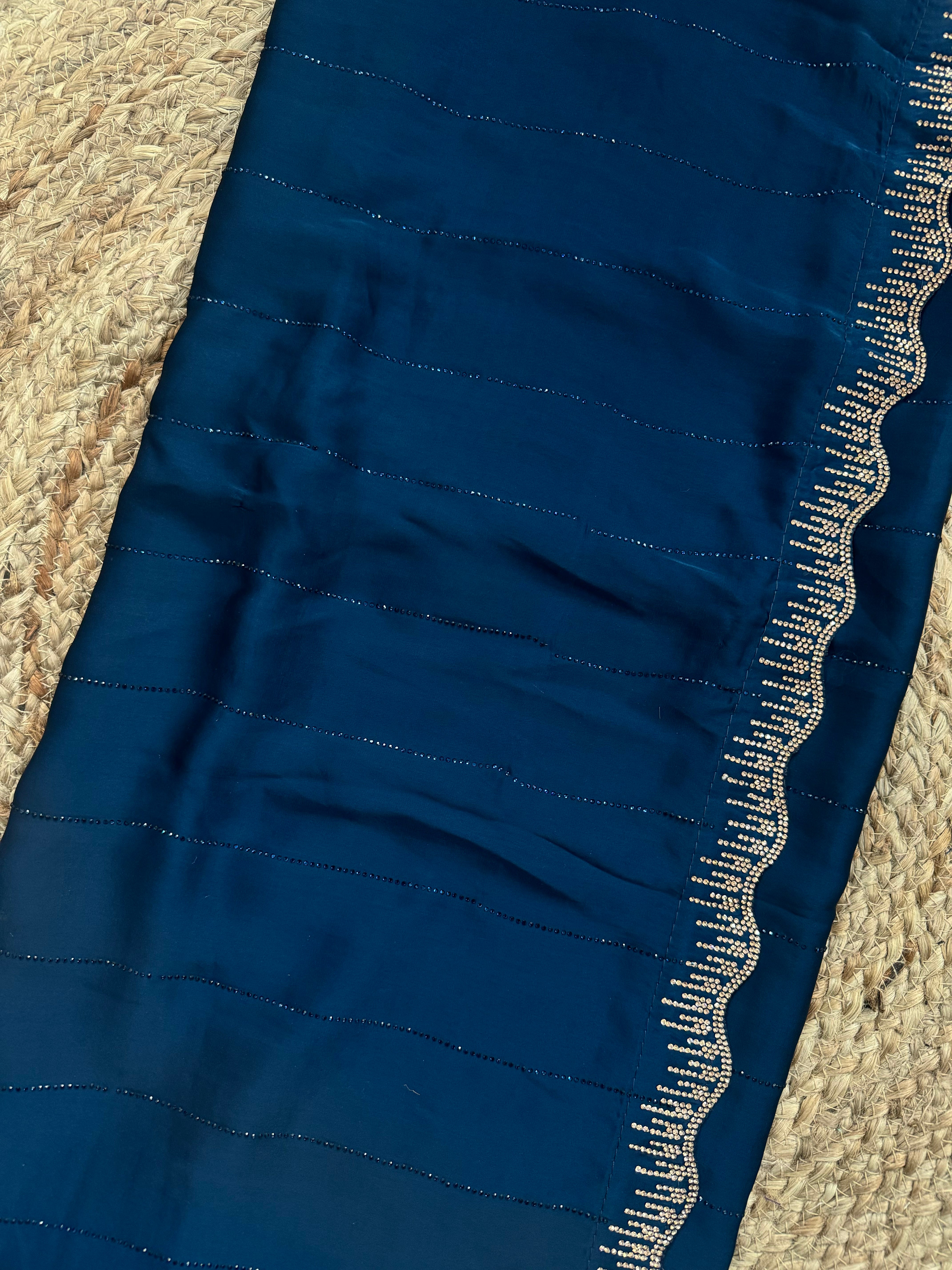 Purple satin crepe saree