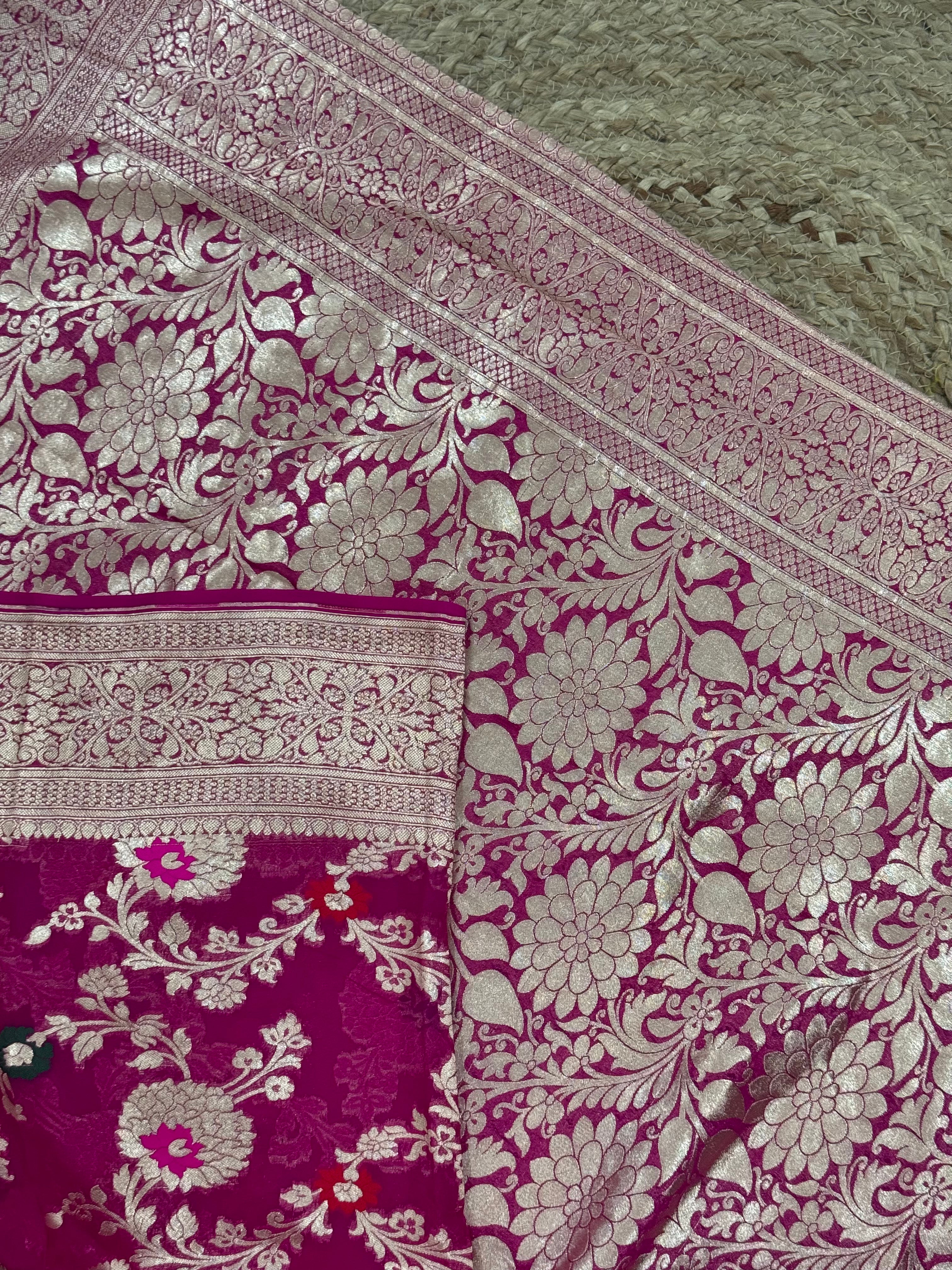 Pink meena pure kaddi georgette benarasi saree