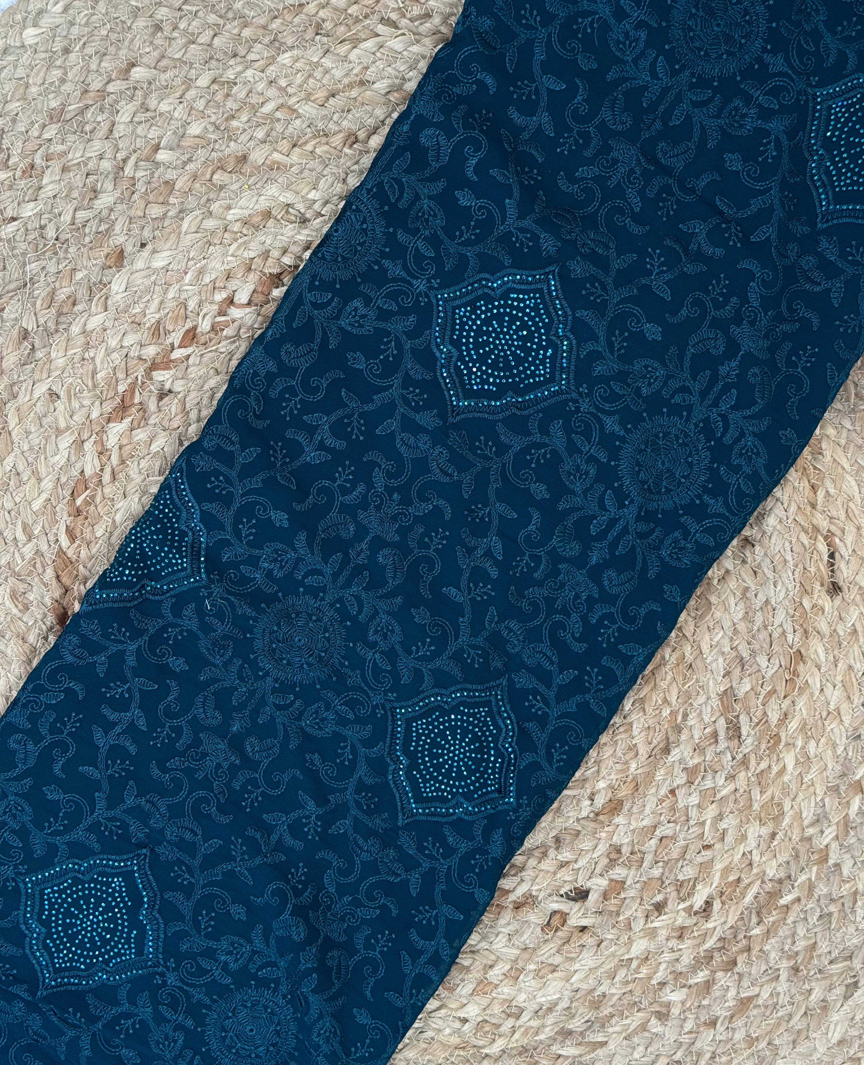 Blue chickankari Georgette saree