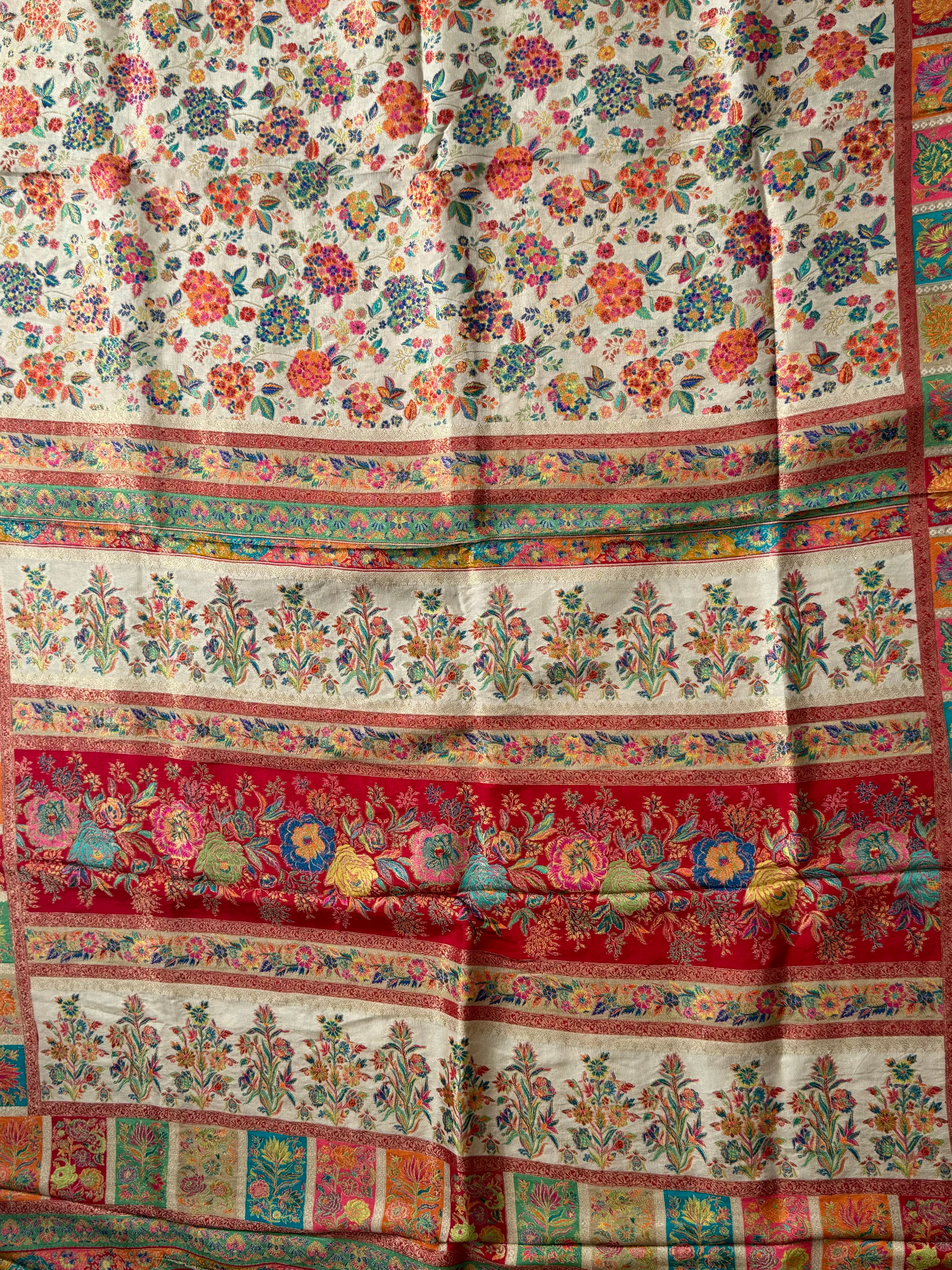 White kashmiri Moonga crepe silk saree