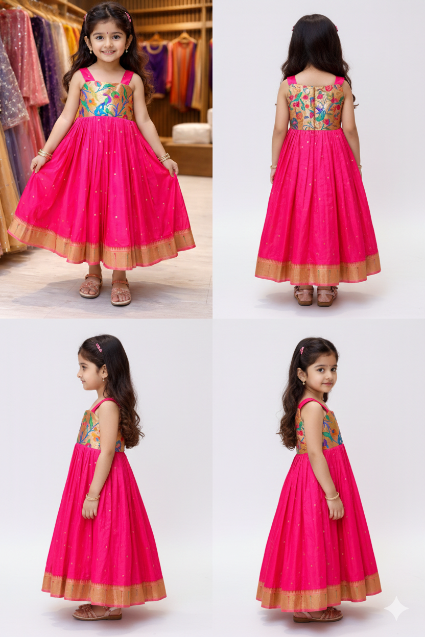 Rani pink paithani work small border Lehenga