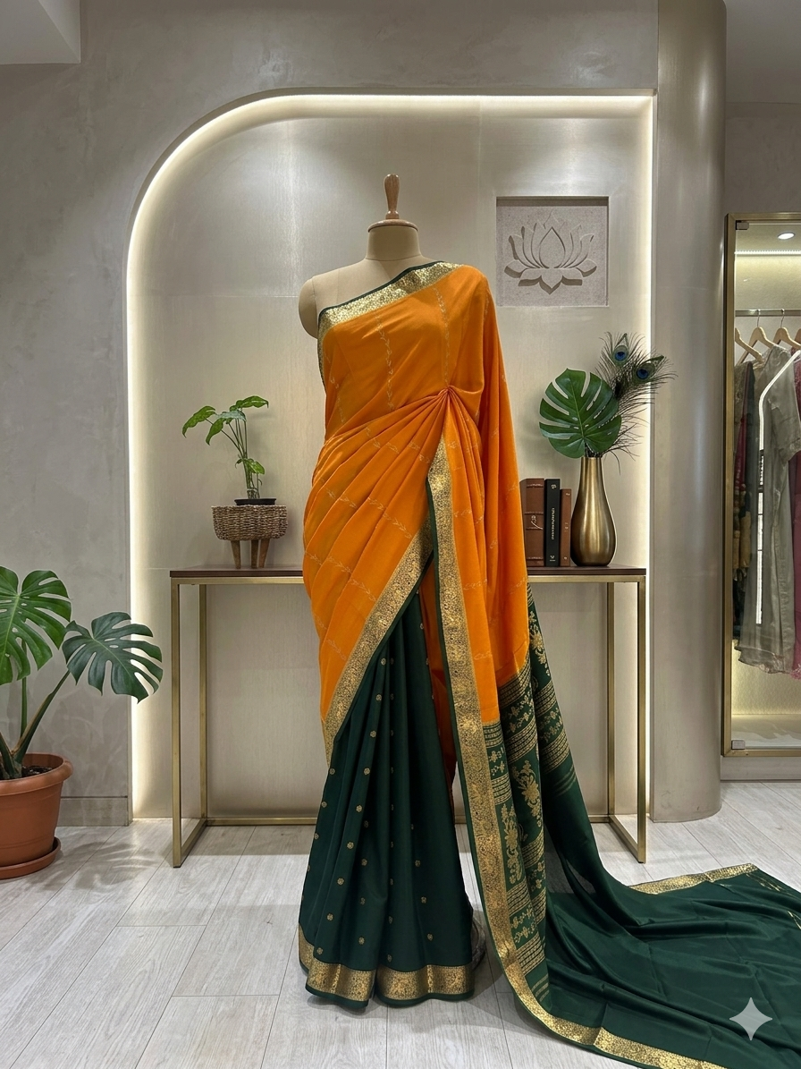 2D small border partly pallu pure Mysore silk saree 105