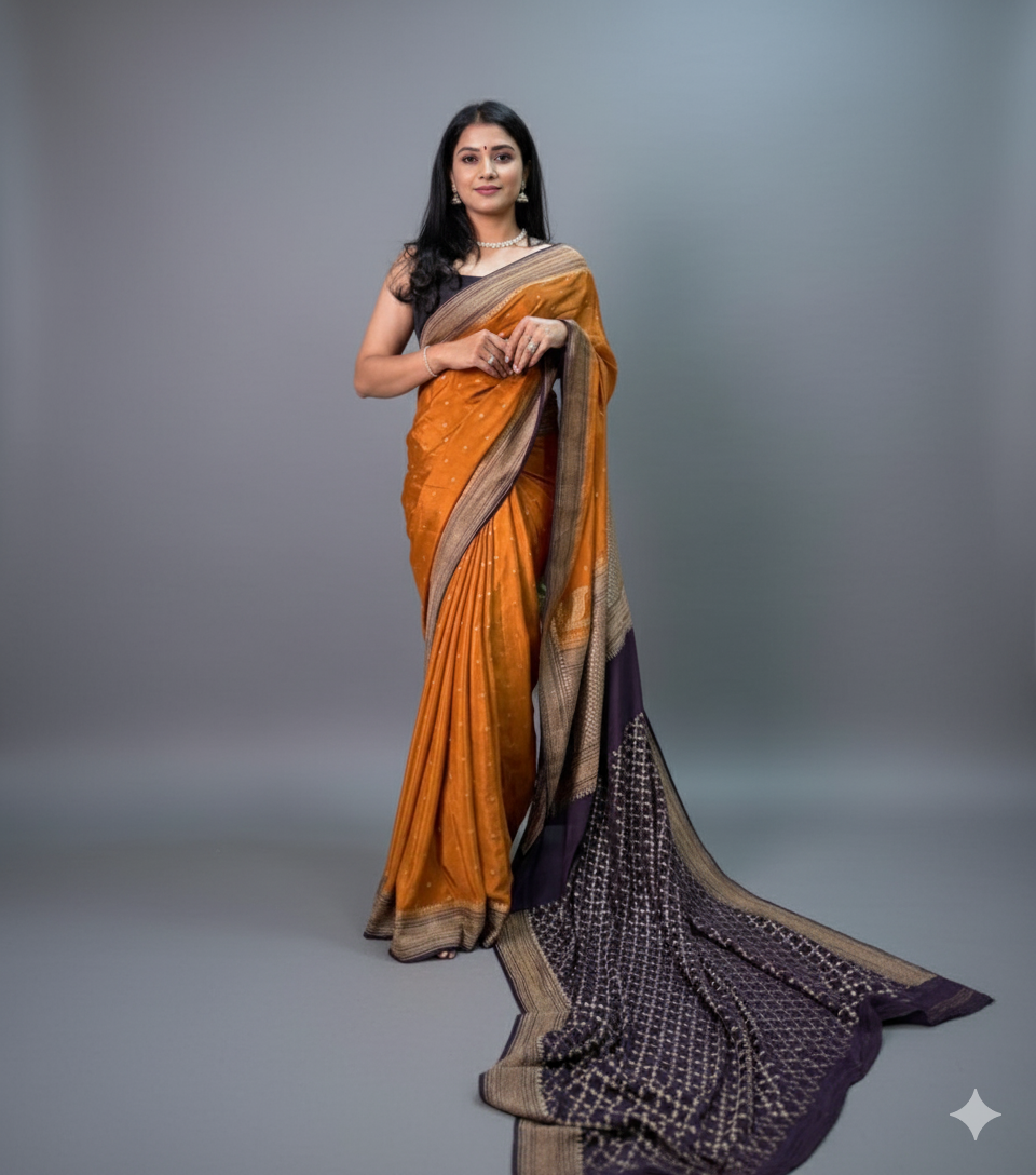 Rust orange pure banarasi crepe silk-11 saree