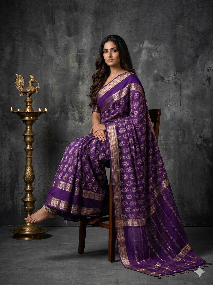 Purple bentex border semi mysore silk saree BMS105