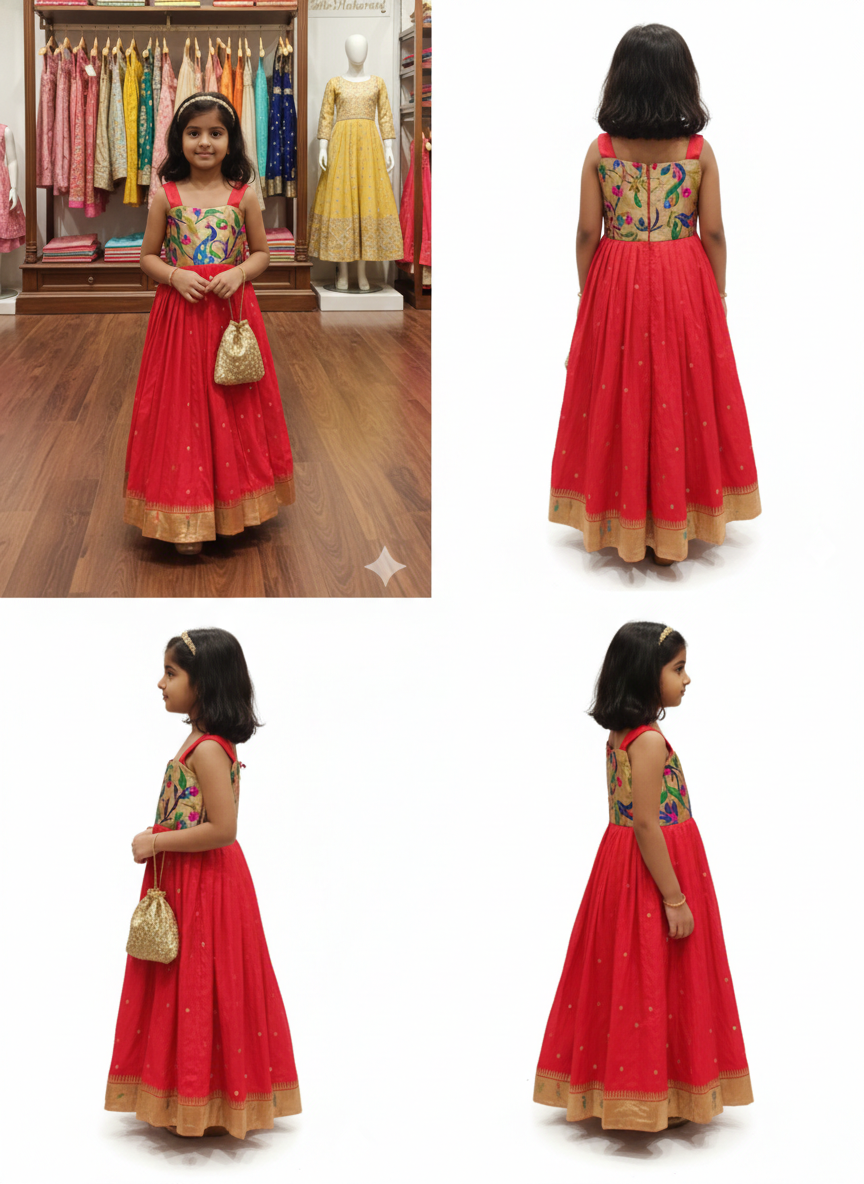Red paithani work small border gown