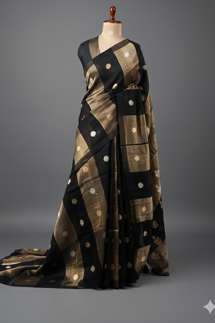 Black stripes pure organza tissue -12 saree