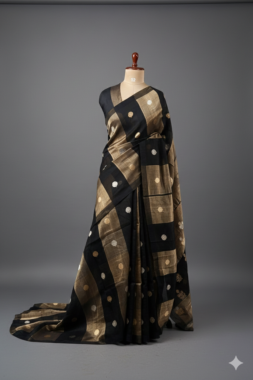 Black stripes pure organza tissue -12 saree