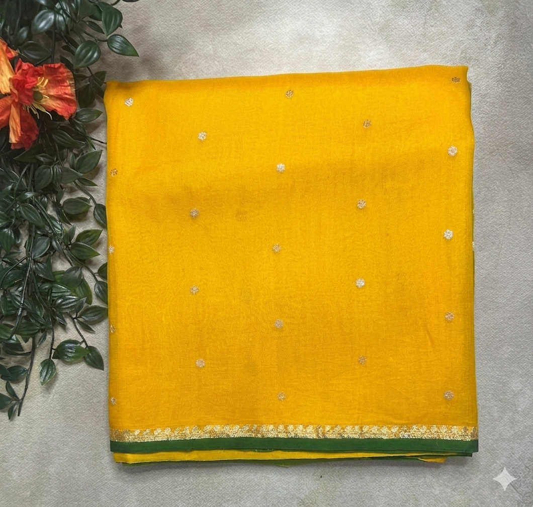 Yellow pure kora 105 organza silk saree