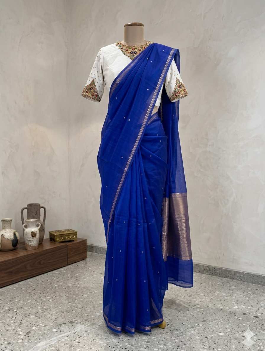 Blue pure kora 105 organza silk saree