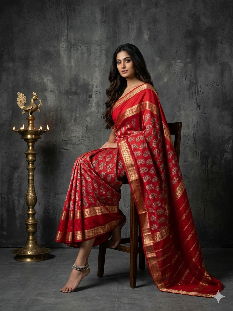 Red bentex border semi mysore silk saree BMS105