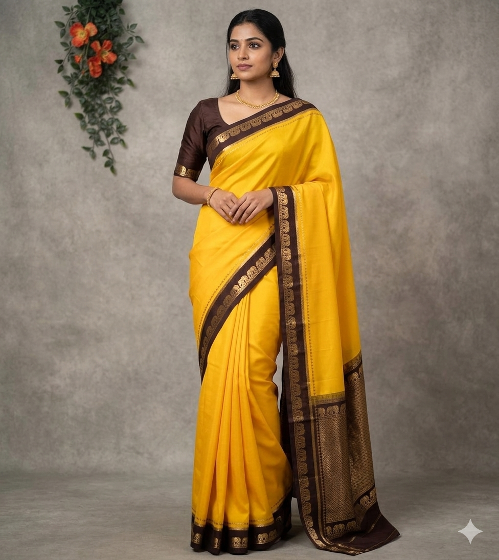 Rashmika Mandanna yellow n brown pure mysore silk-105 saree