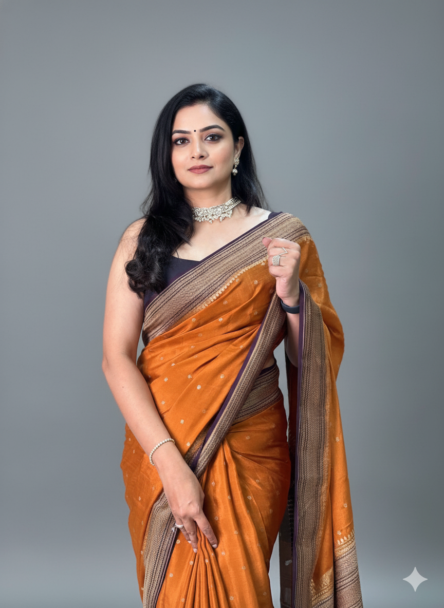 Rust orange pure banarasi crepe silk-11 saree