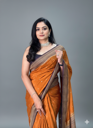 Rust orange pure banarasi crepe silk-11 saree