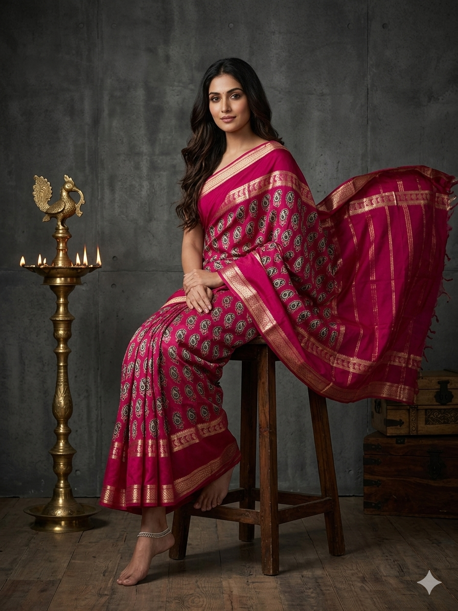 Pink bentex border semi mysore silk saree BMS105