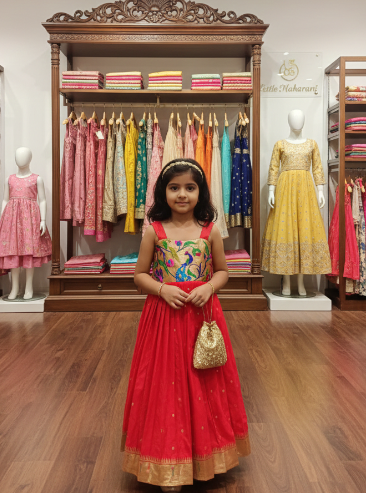 Red paithani work small border gown