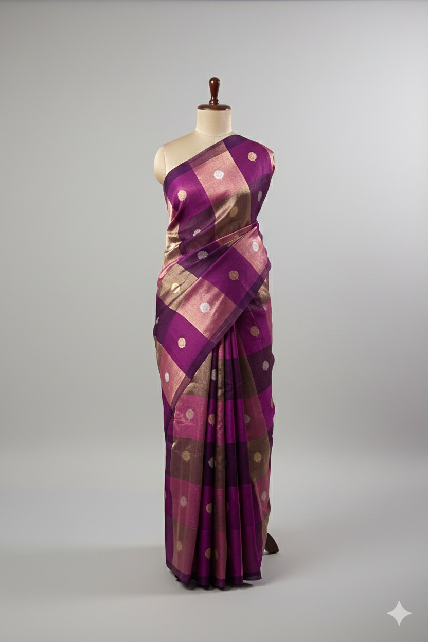 Dark magenta stripes pure organza tissue -12 saree