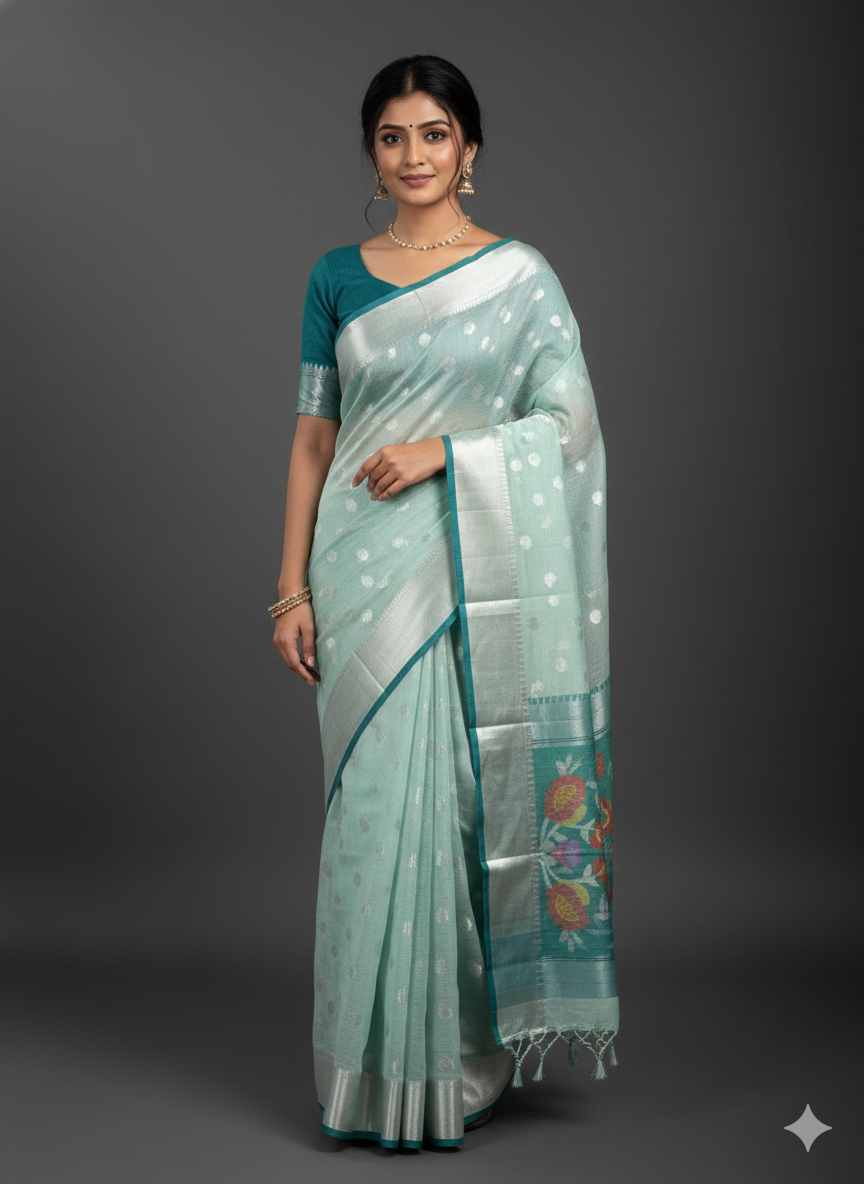 Pastel green kota checks-102 small butta saree