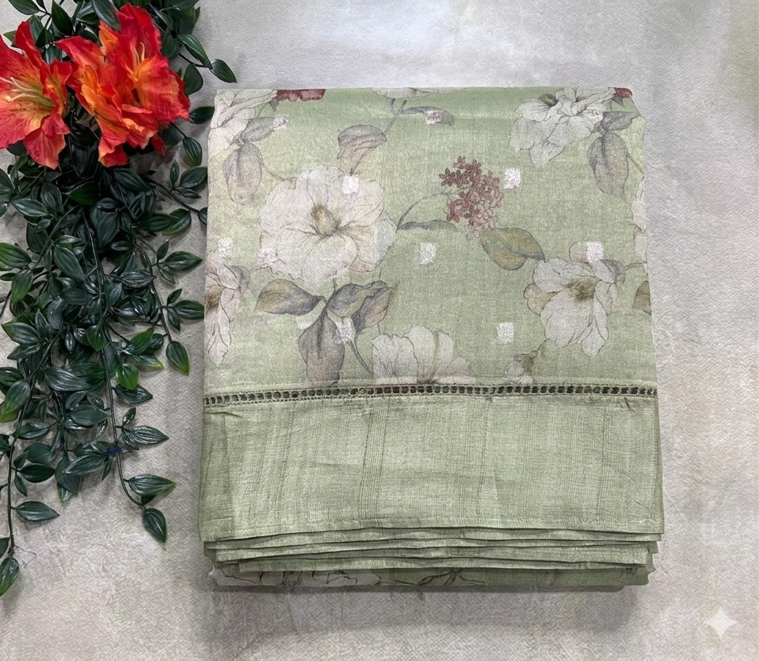 Pastel green pure kora tissue 106 saree