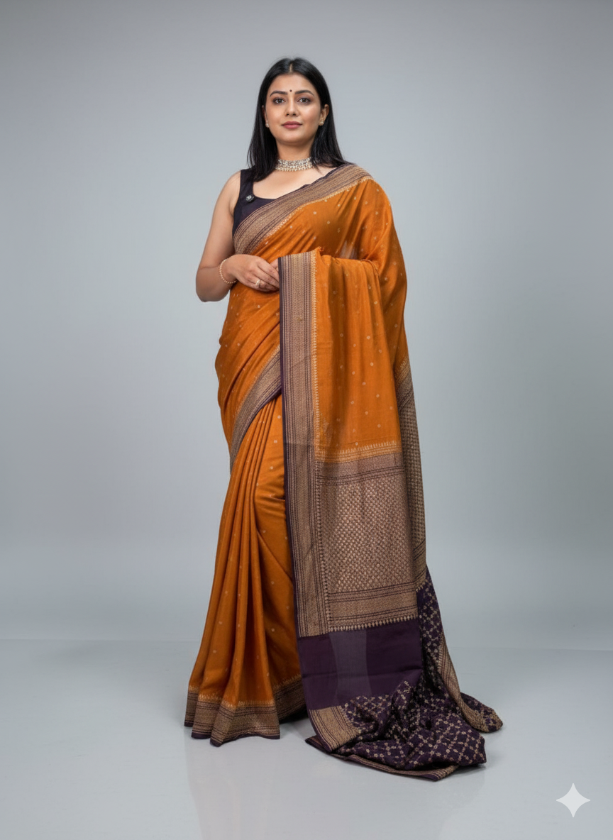 Rust orange pure banarasi crepe silk-11 saree
