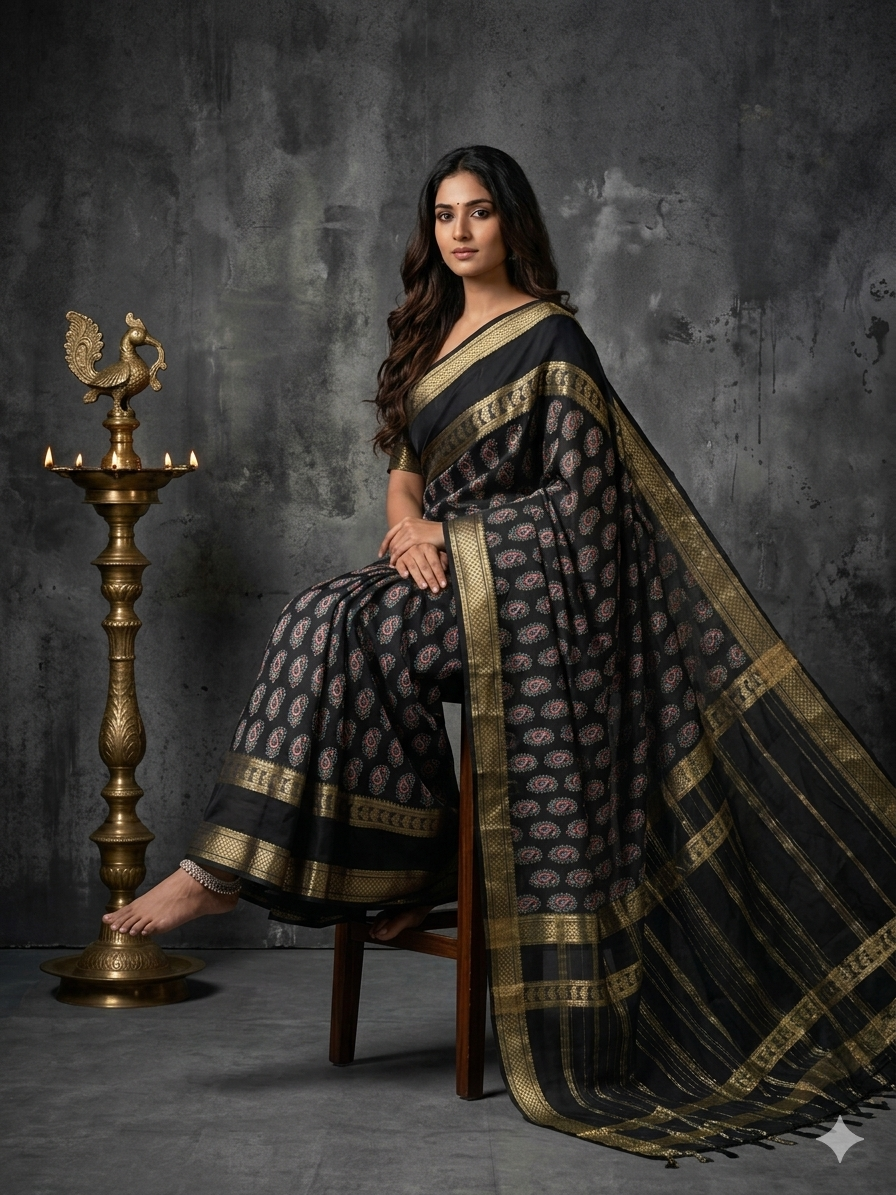 Black bentex border semi mysore silk saree BMS105