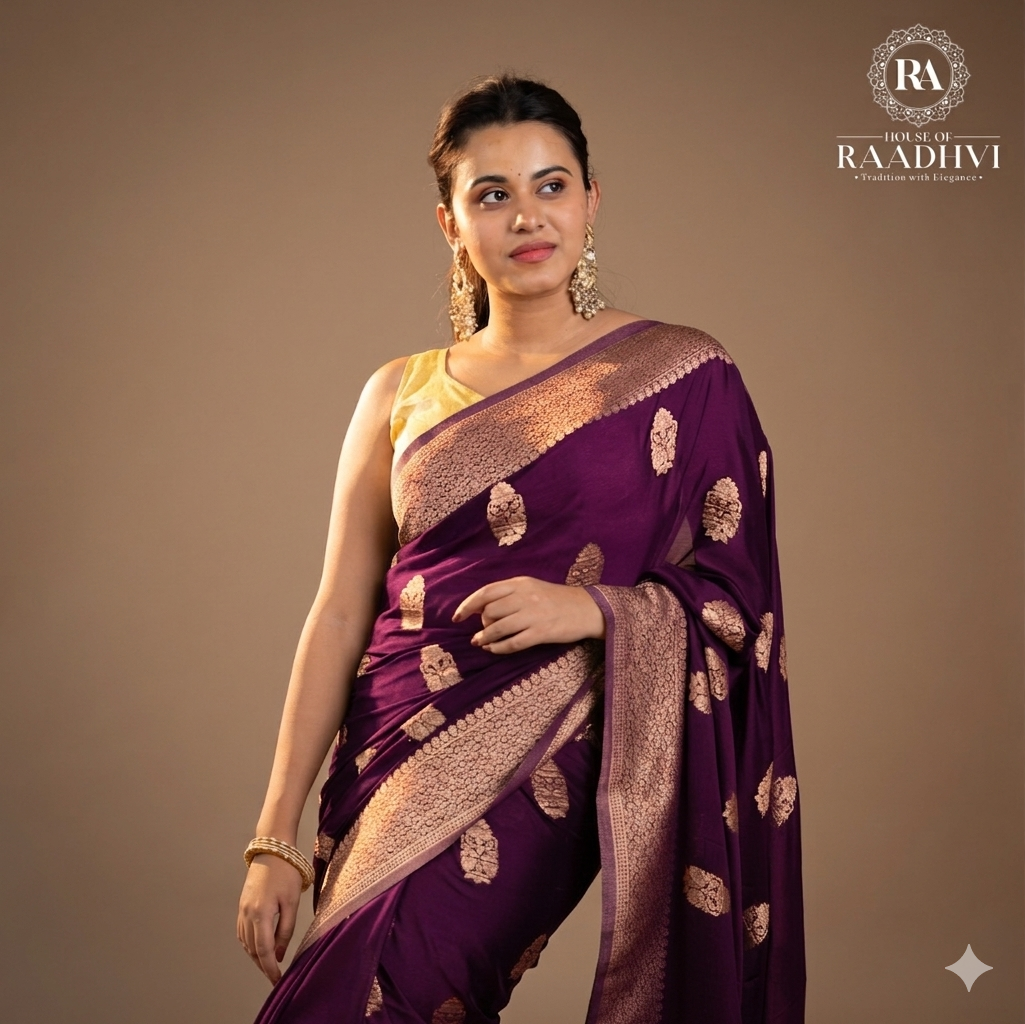 Wine big butta designer soft crepe silk