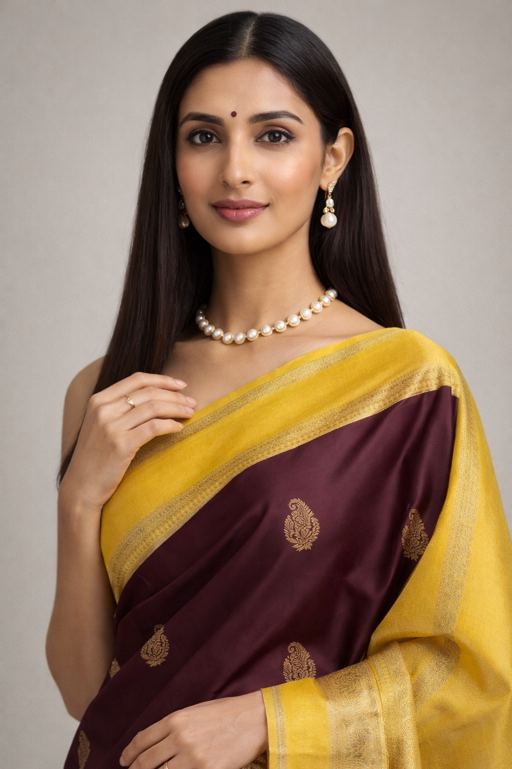 Brown yellow soft silk 05 saree