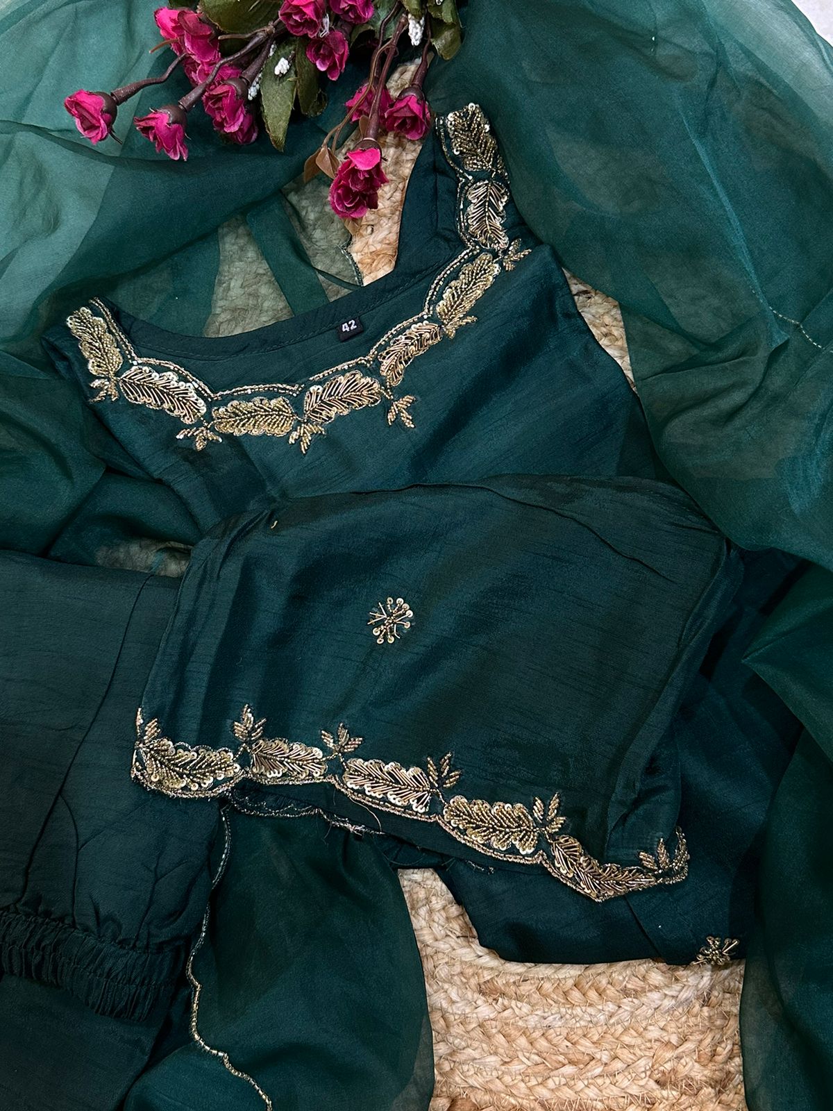 “Paani" Bottle Green handwork Kurtha Suit set