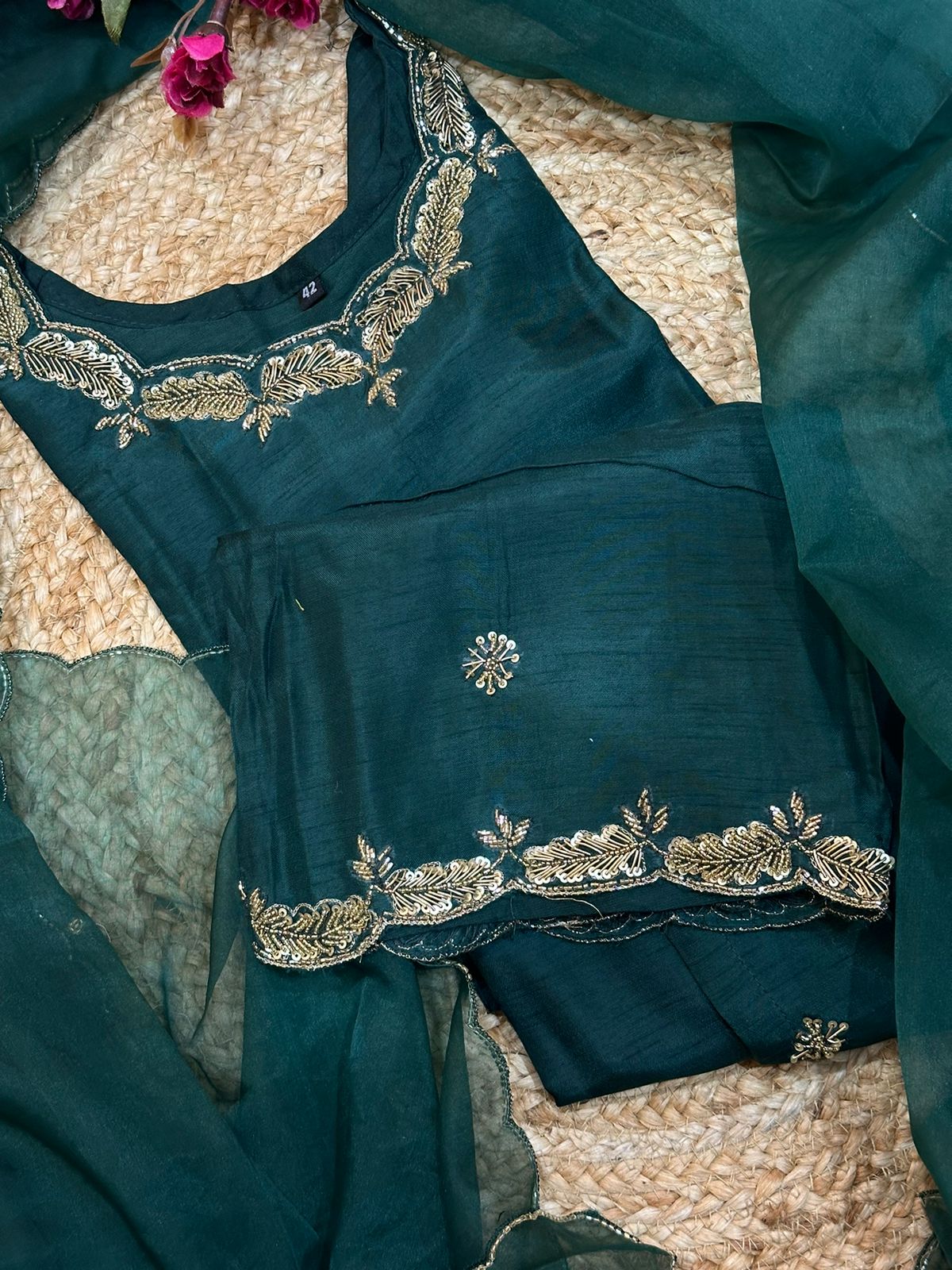 “Paani" Bottle Green handwork Kurtha Suit set