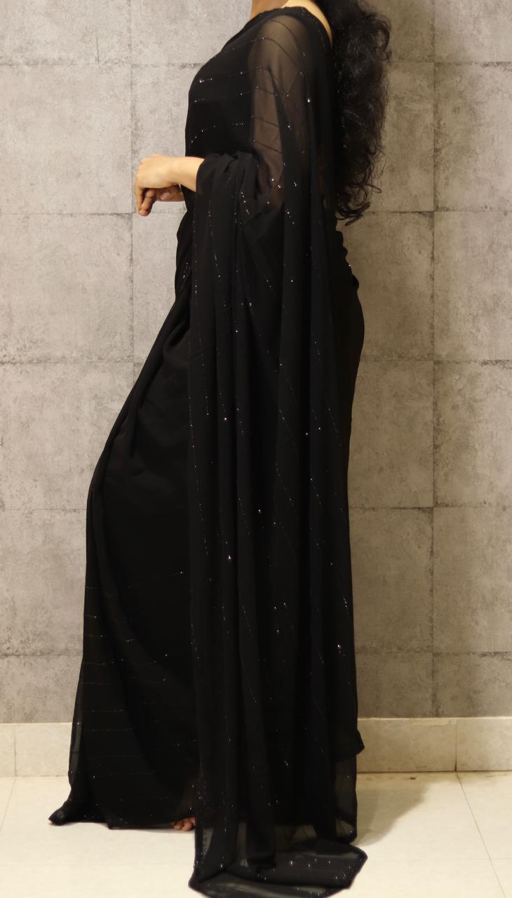 Black stone work party wear Georgette saree