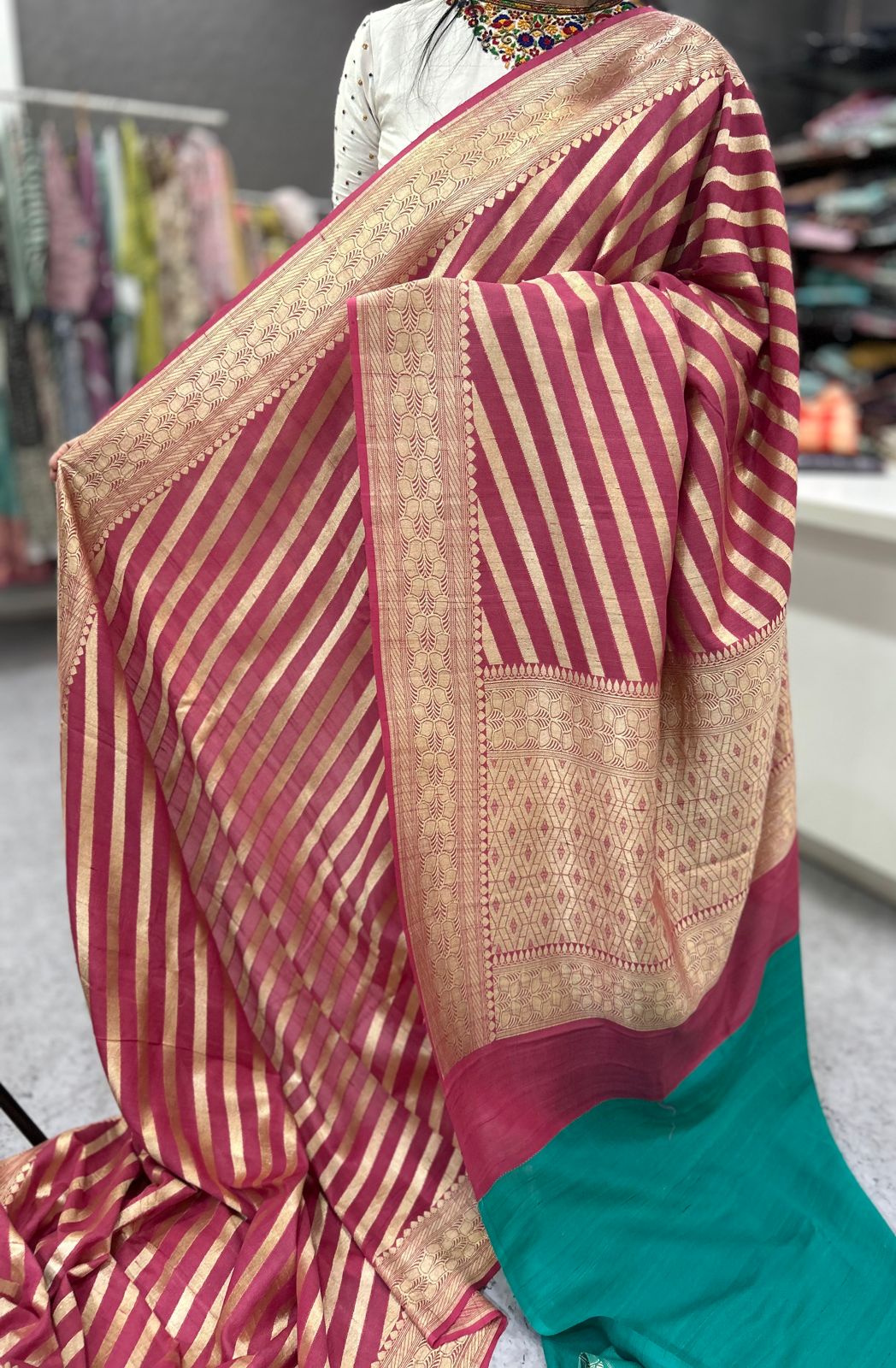Pink pure tussar georgette saree