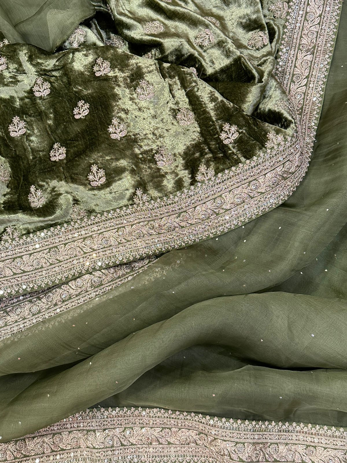 Green sabyasachi inspired pure organza saree