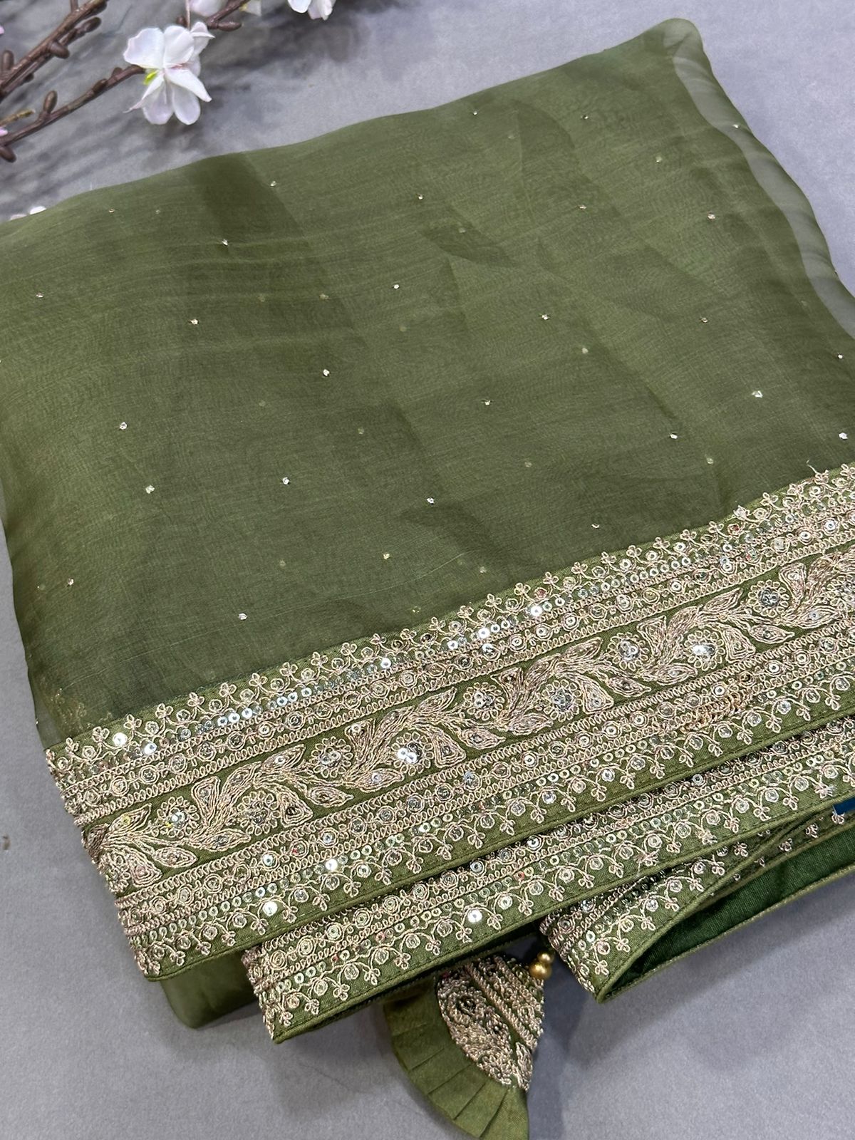 Green sabyasachi inspired pure organza saree