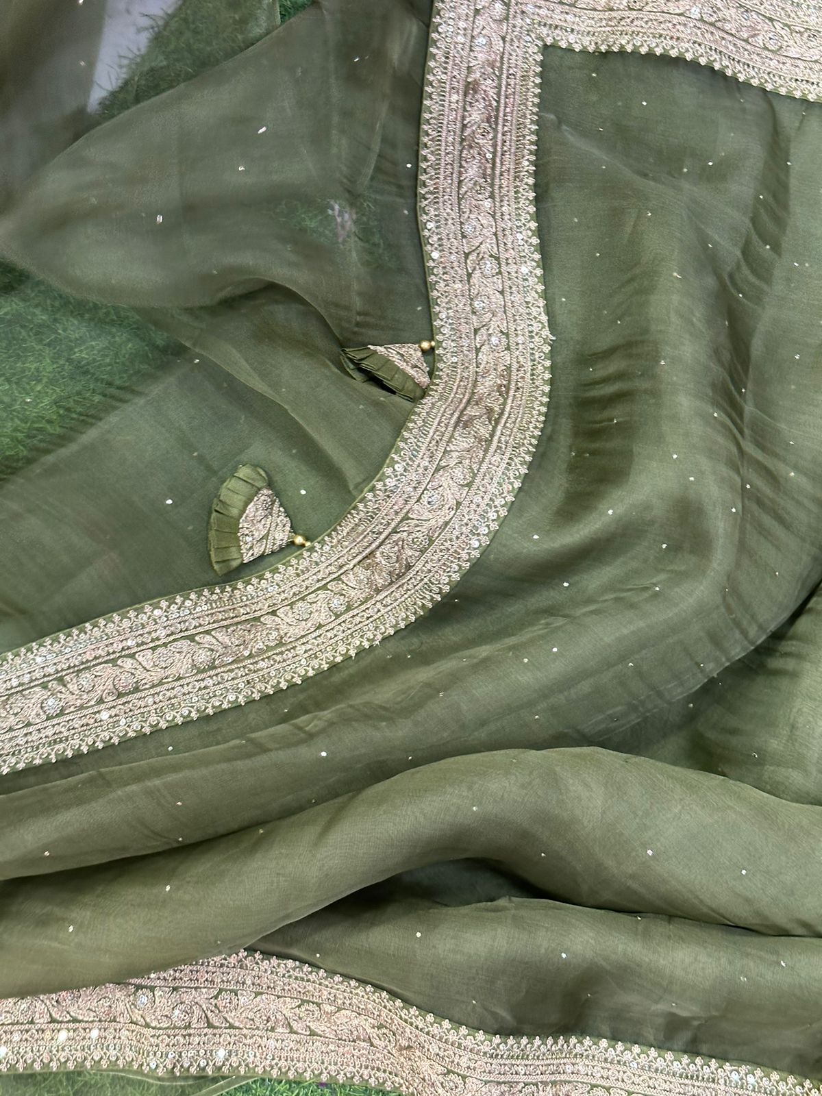 Green sabyasachi inspired pure organza saree