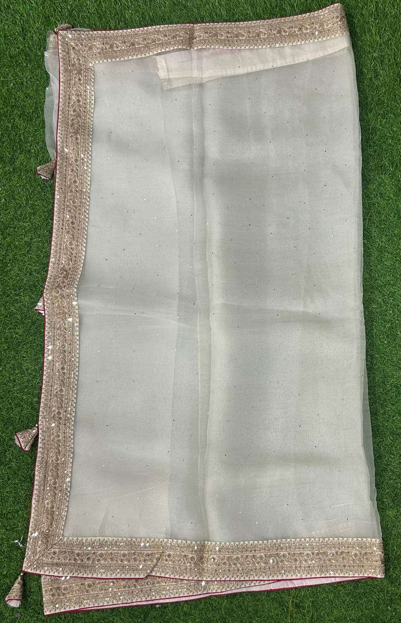 Cream sabyasachi inspired pure organza saree with contrast blouse