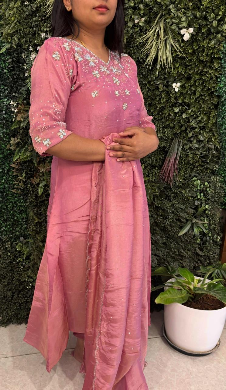Pink shimmer party wear Kurtha suit set plus size