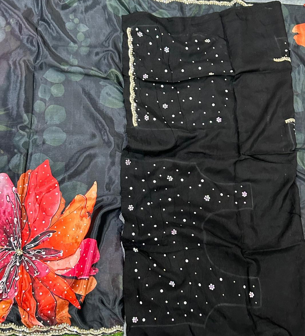 Black 04 digital print satin  crepe party wear saree