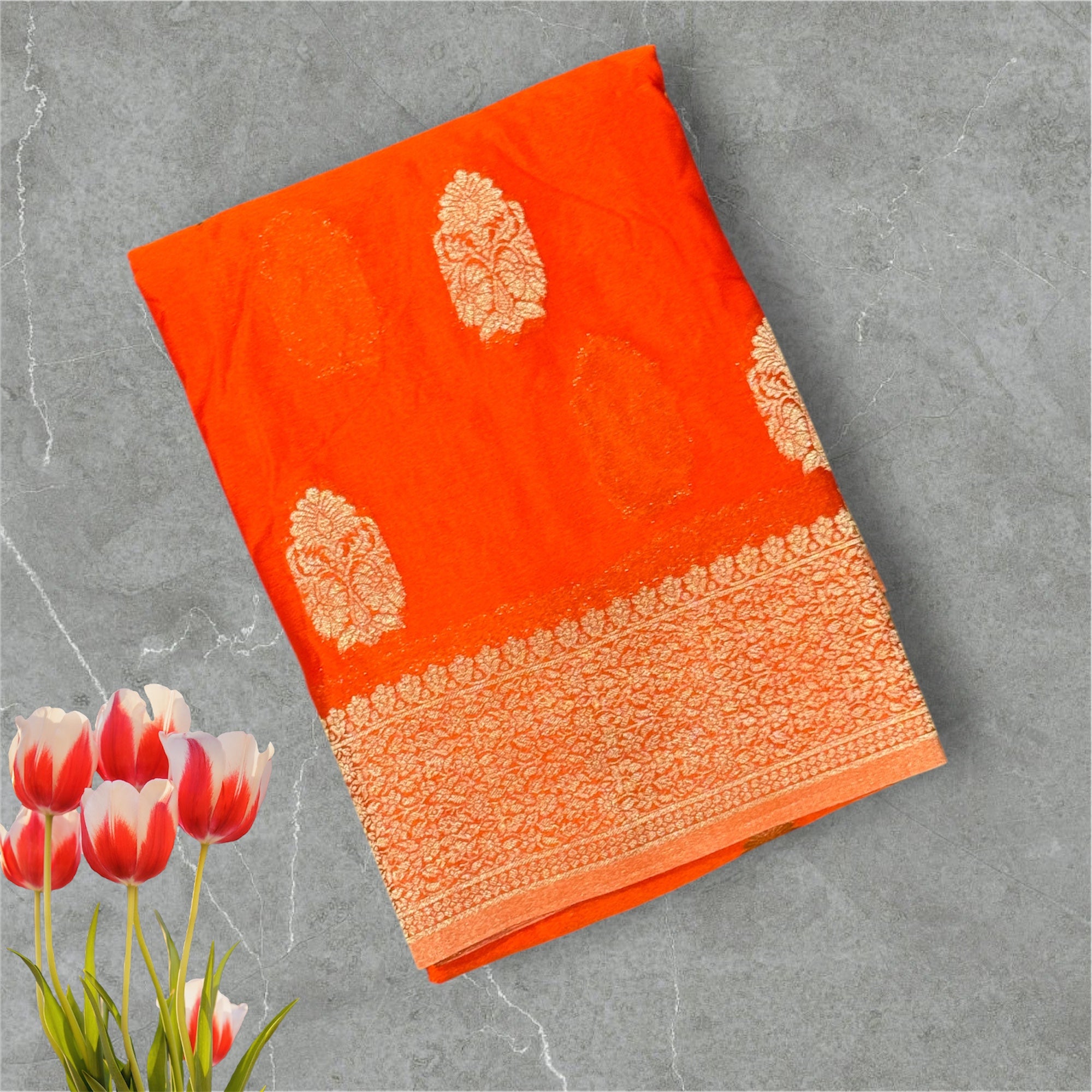 Orange big butta-07 soft crepe silk saree (RR)