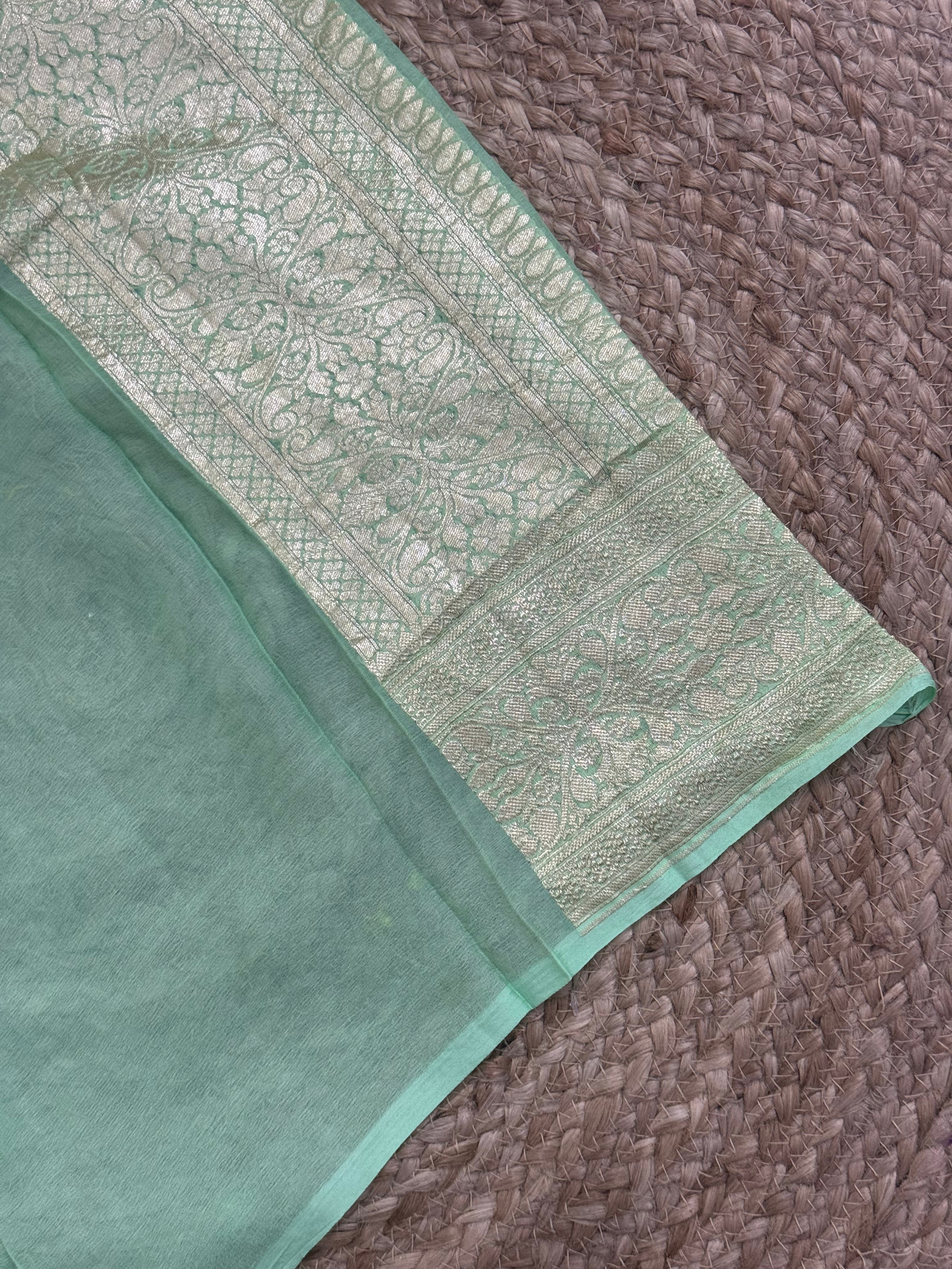 Sea green meena pure  georgette benarasi saree