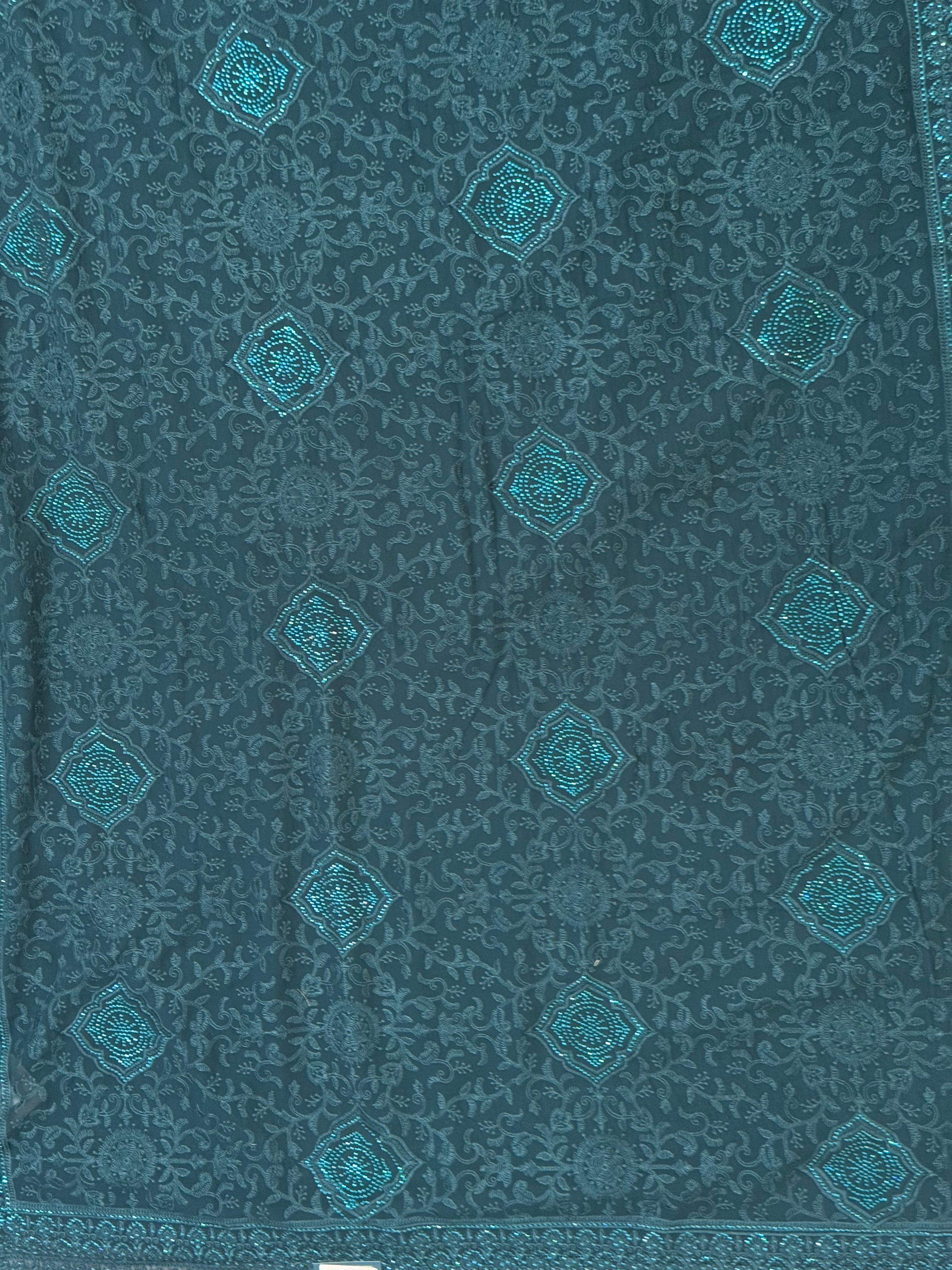 Blue chickankari Georgette saree