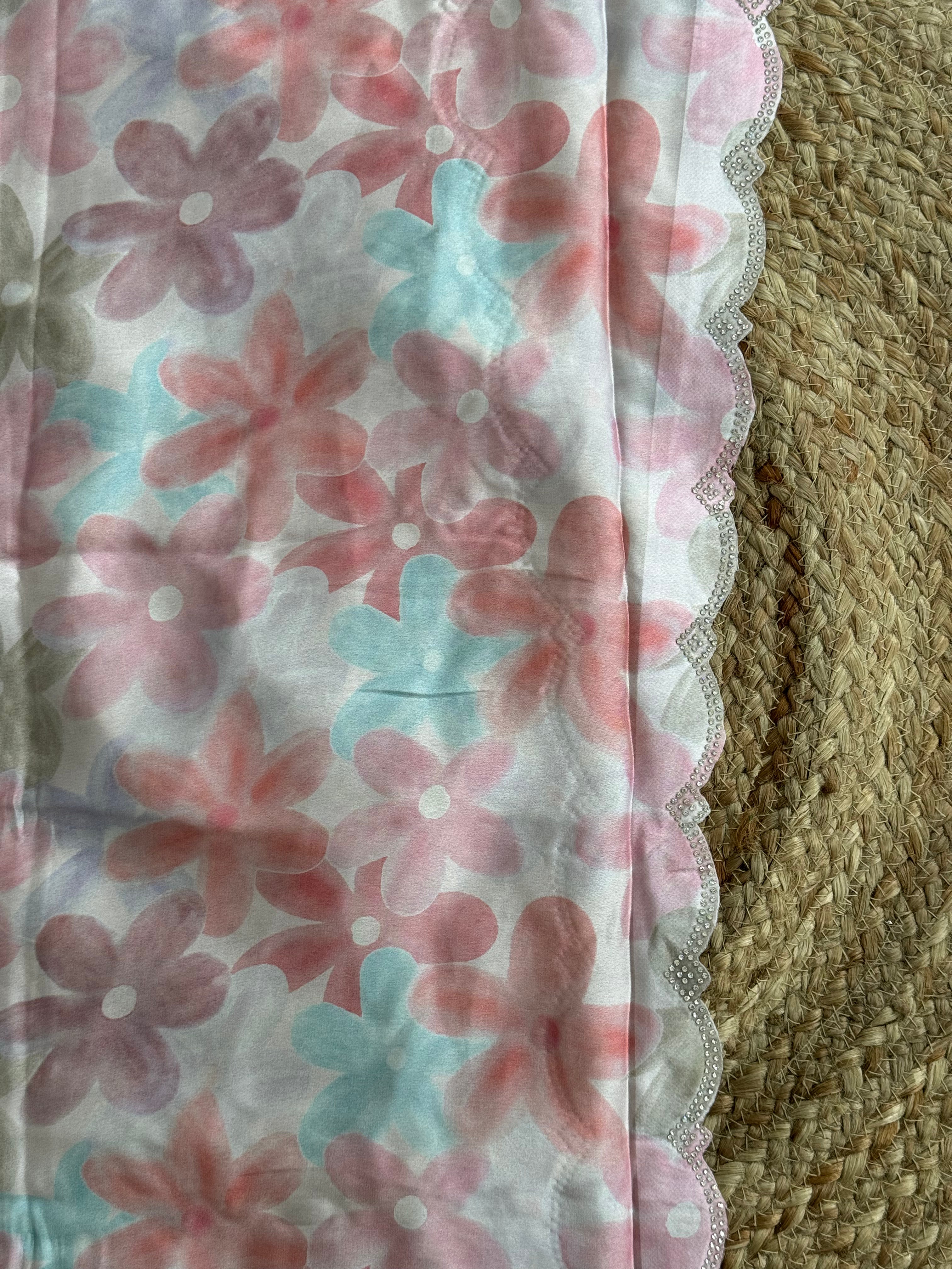 Pink digital stone party wear satin saree