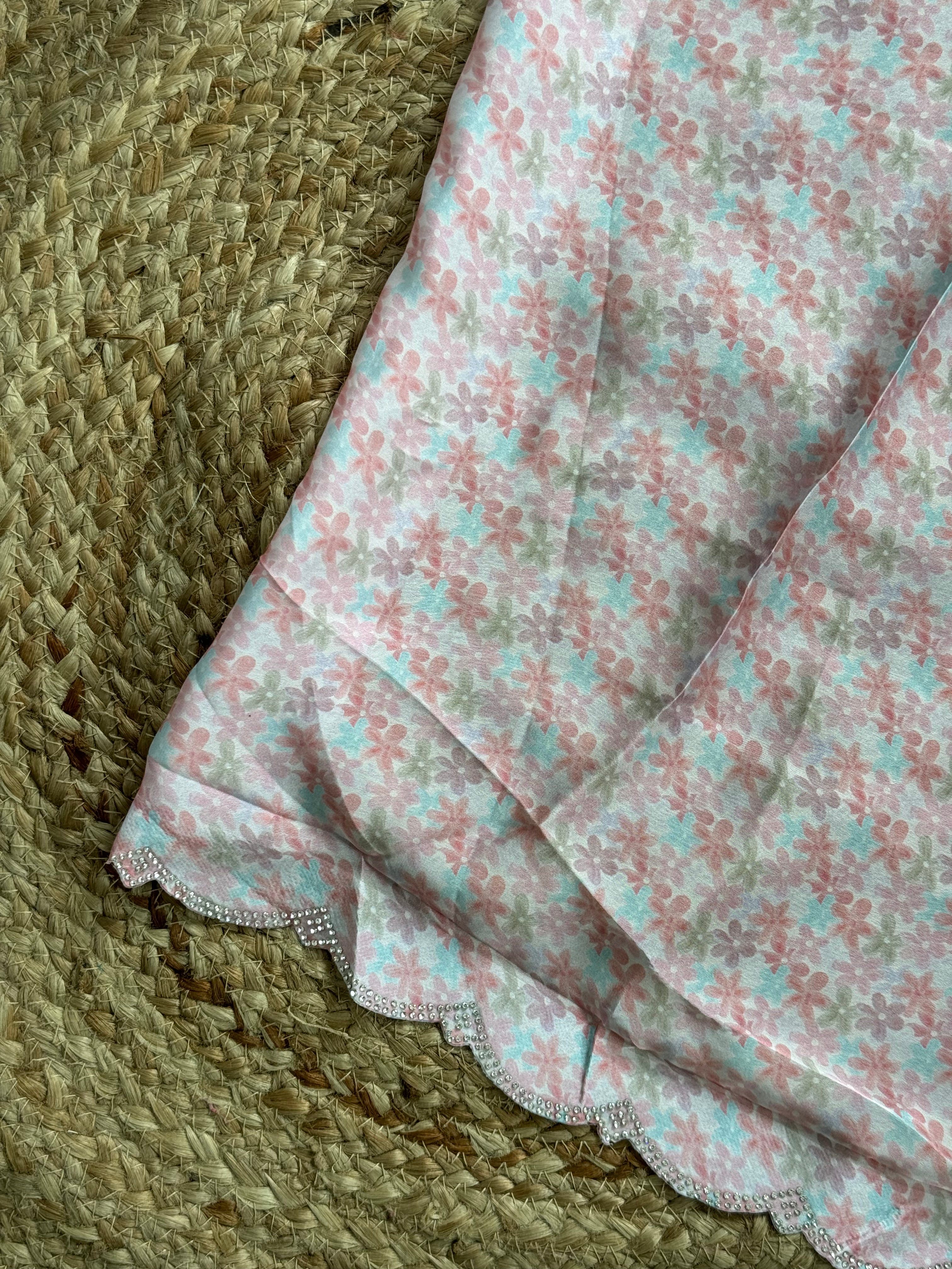 Pink digital stone party wear satin saree