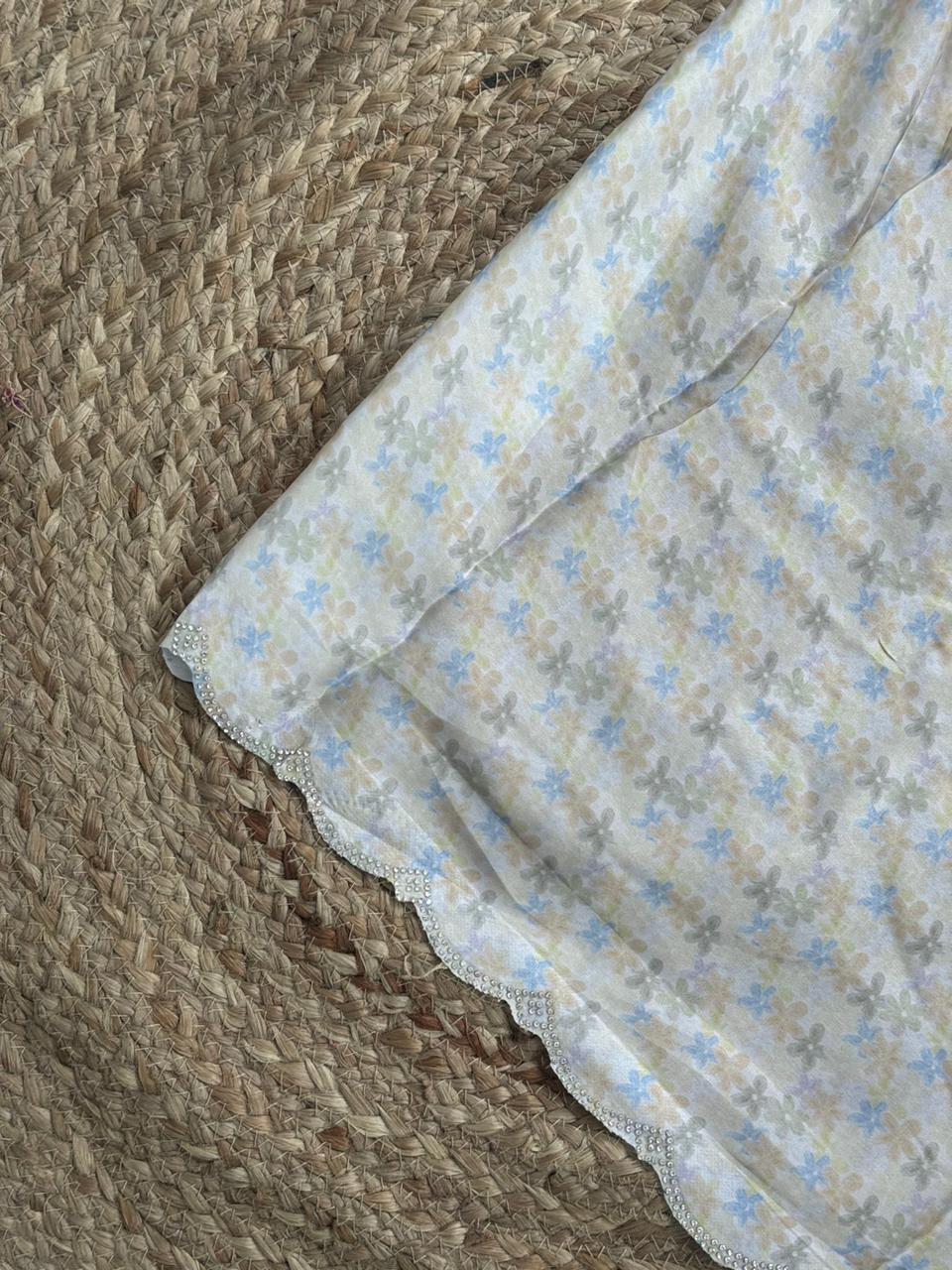 Yellow digital stone party wear satin saree