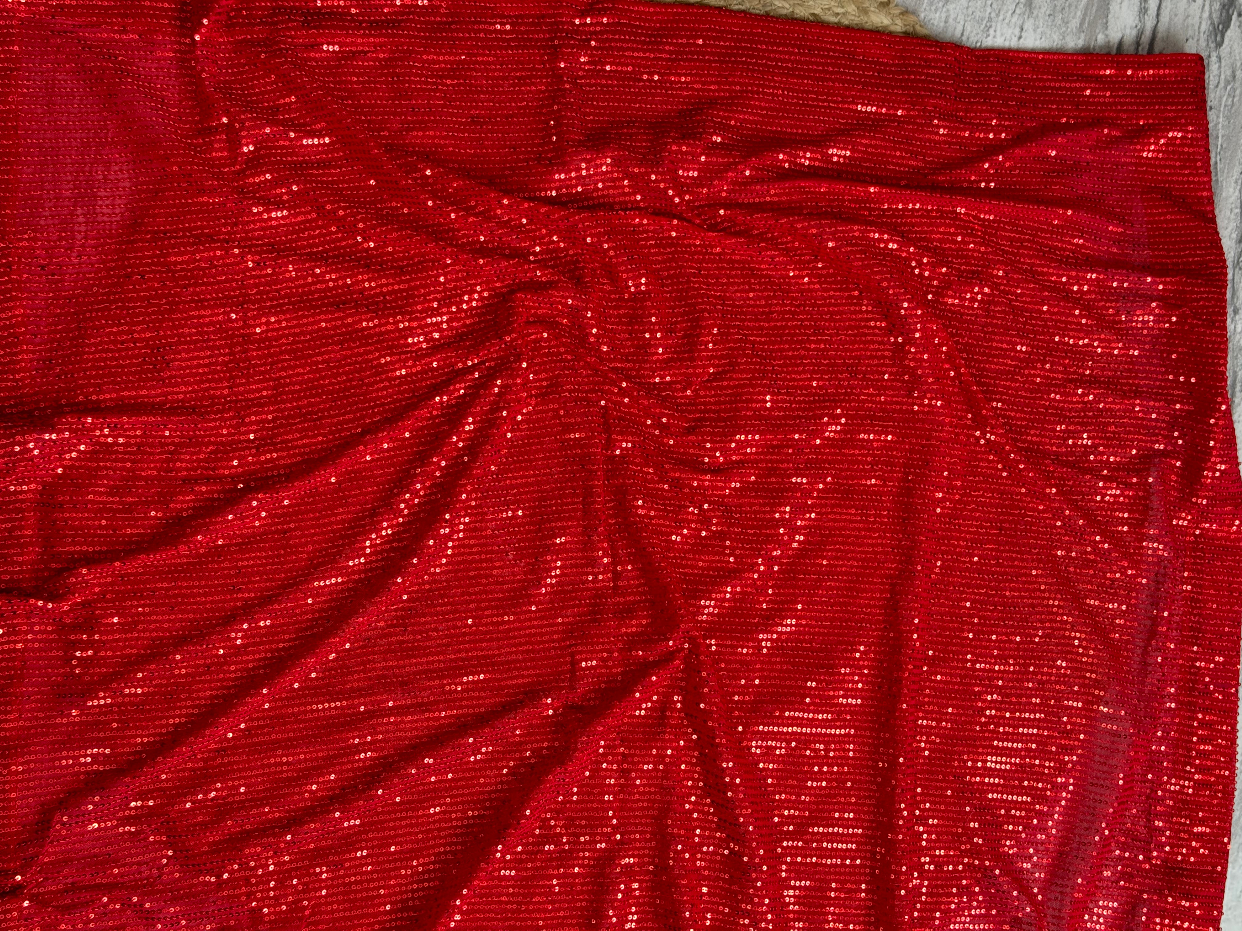 Red netted sequins Saree