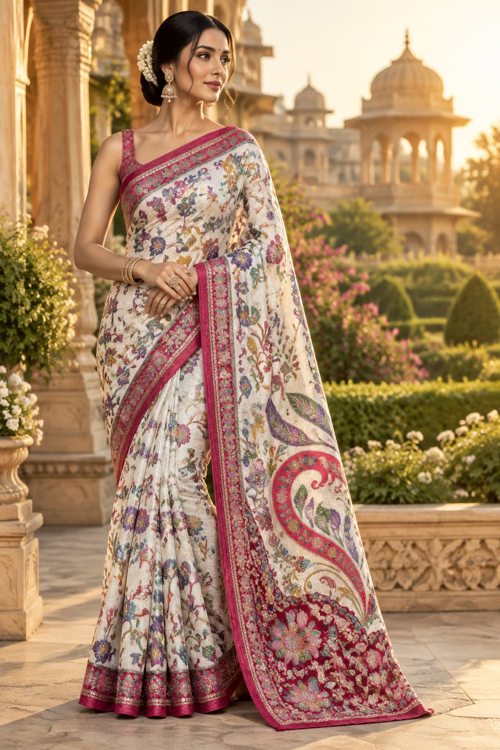 Gold Pashmina Georgette Saree 110