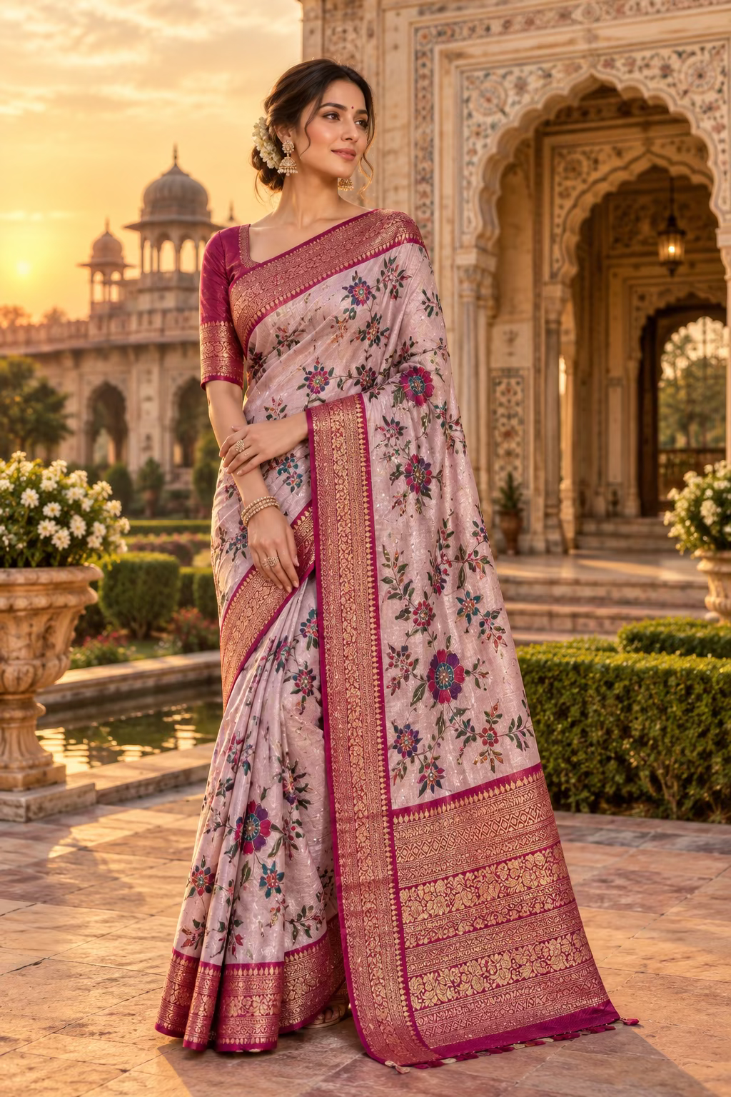 Beige Pashmina Georgette Saree 110