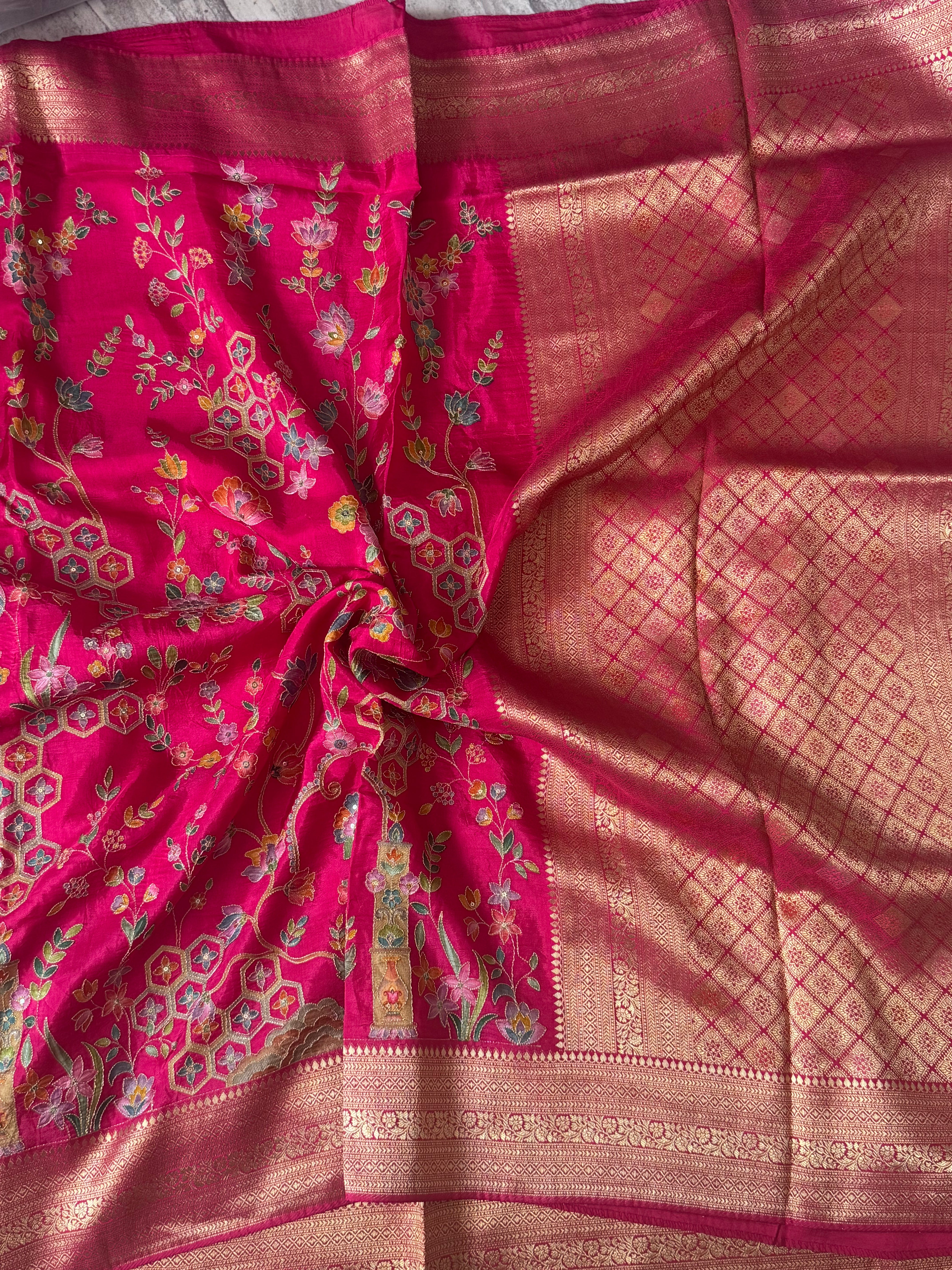 Rani Pink Pashmina Georgette Saree 110