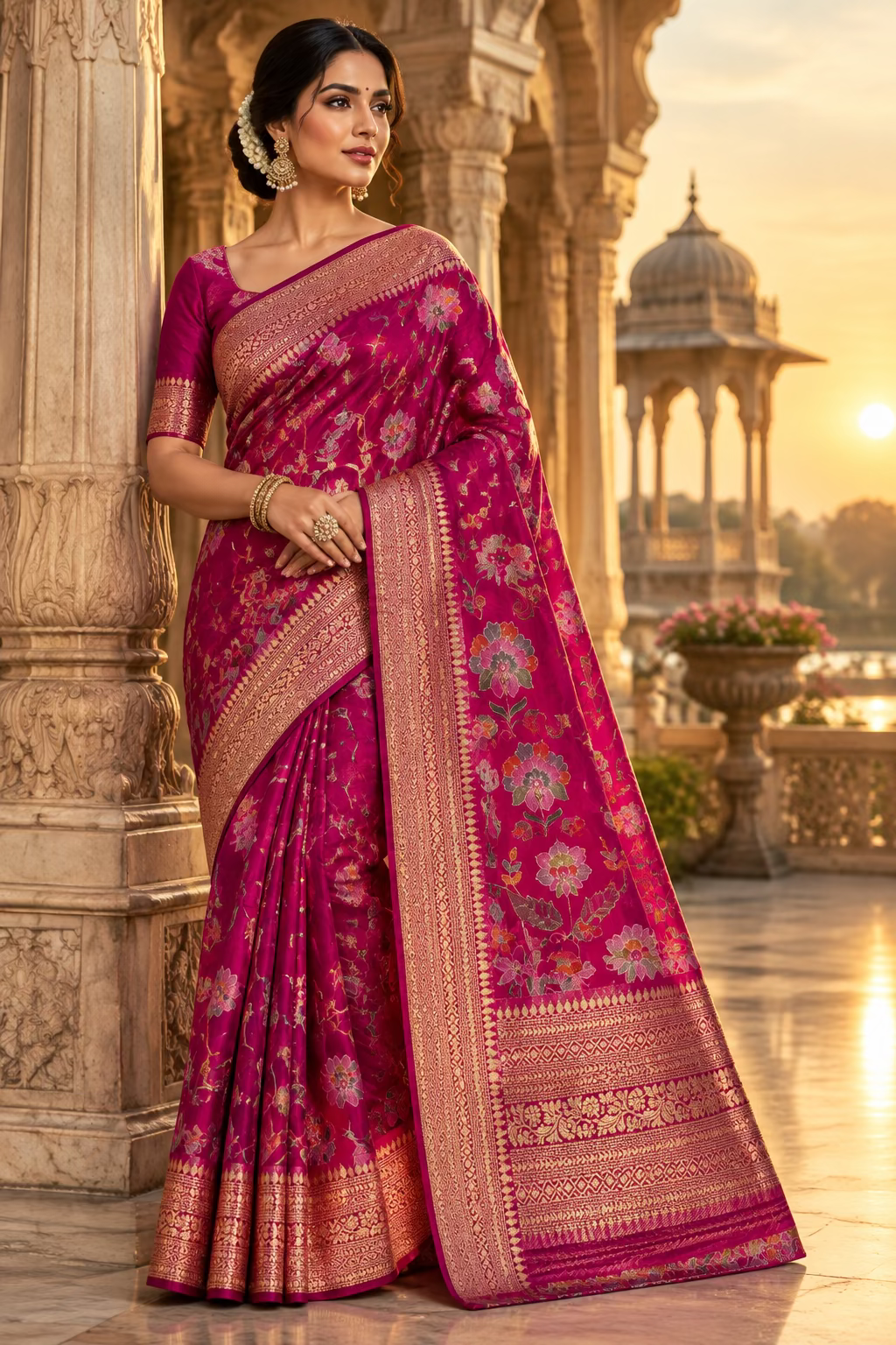 Rani Pink Pashmina Georgette Saree 110
