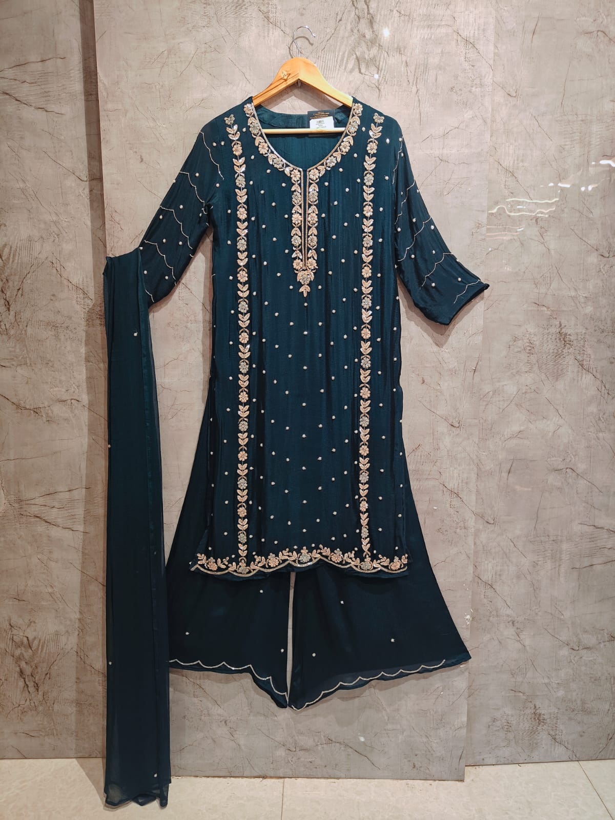 “Pari" Blue chinnon Crepe   party ware Kurtha 339