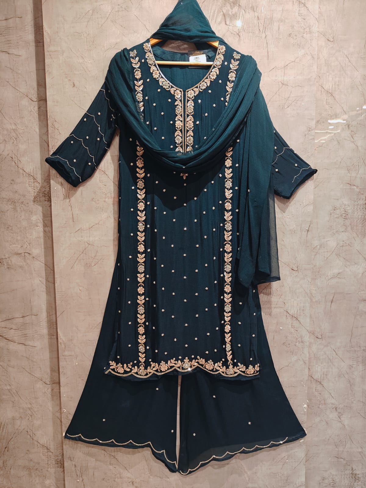 “Pari" Blue chinnon Crepe   party ware Kurtha 339