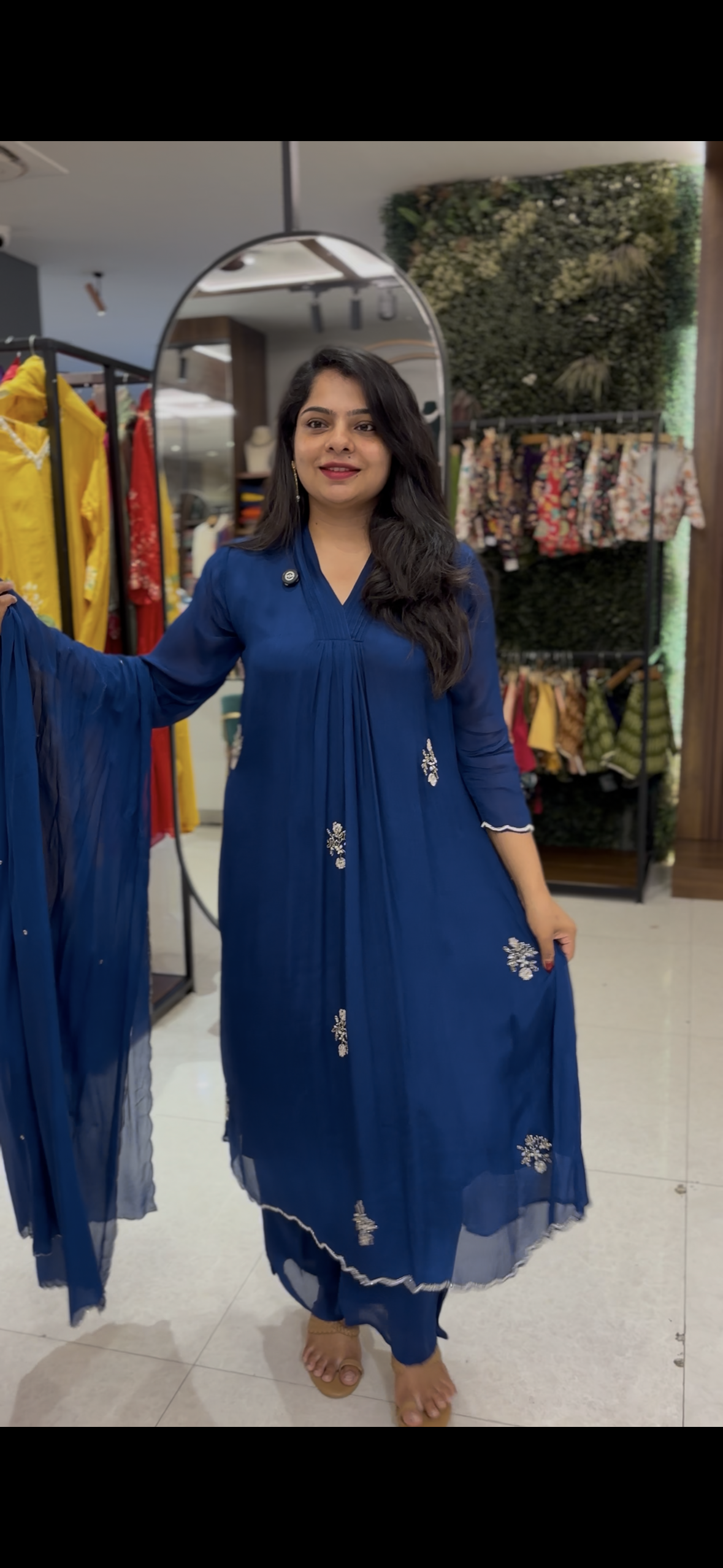 Royal Blue  Chinnon Hand Embroidery Airline Kurtha 291